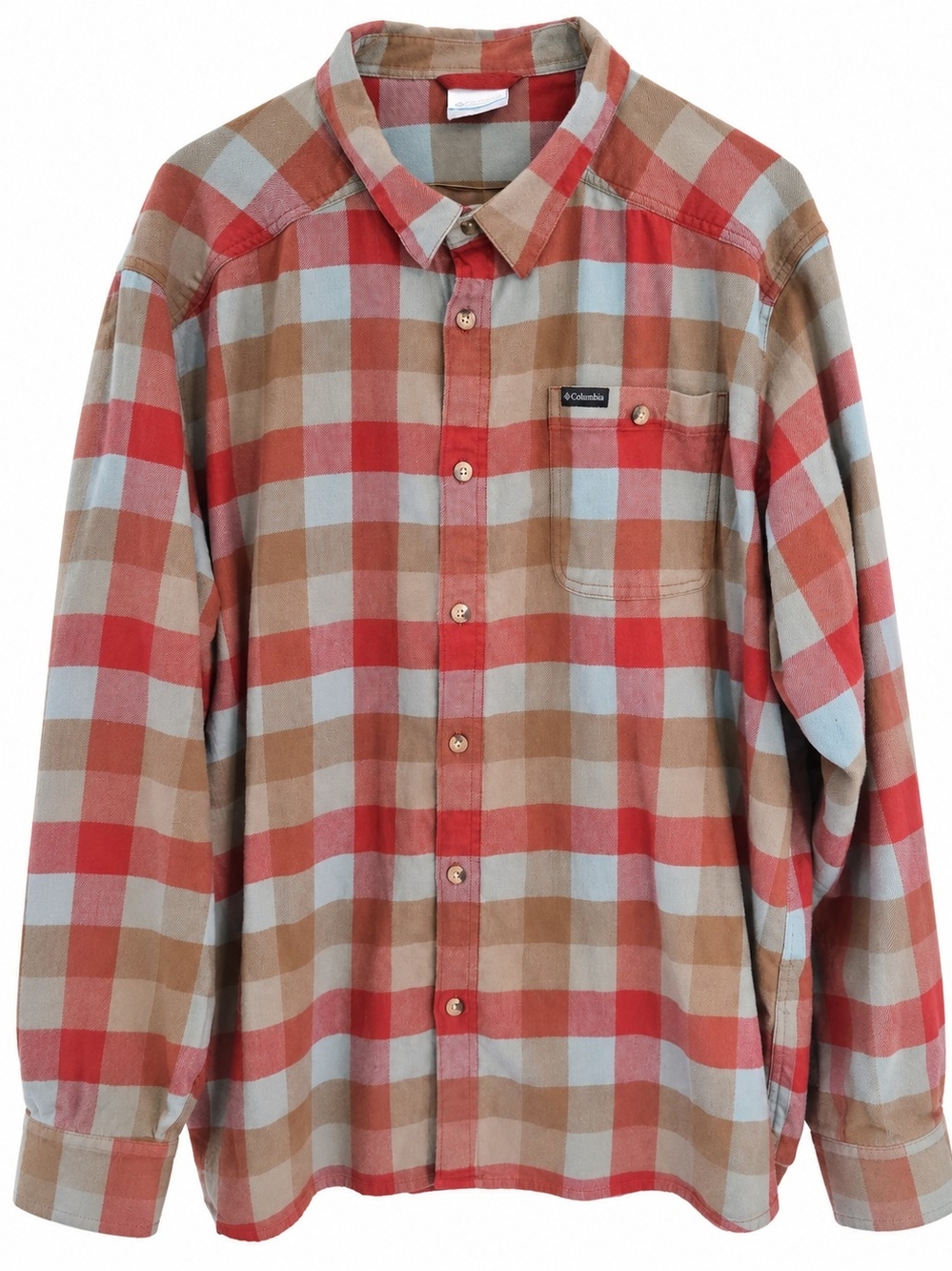 Columbia Men’s XXL Plaid Flannel Shirt Red Brown Blue Button Down